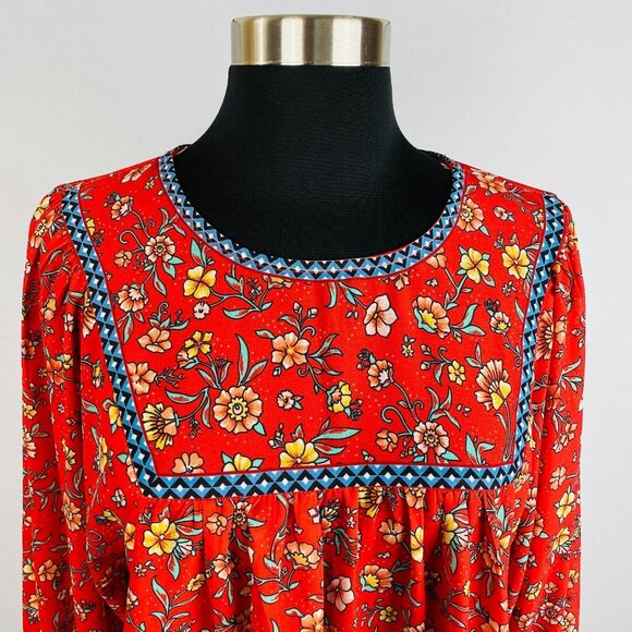 Flying Tomato Beautiful Red Floral Boho Bohemian Colorful Women's S Top Blouse - Picture 2 of 7